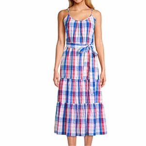 Peyton & Parker Plaid Tiered Midi Dress Cotton Summer Sundress Size Large